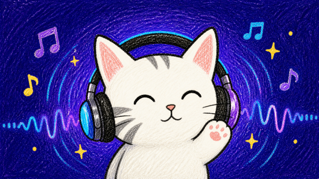 戴著耳機工作的 meowcast 小貓